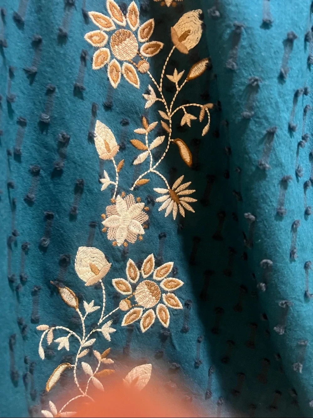 J. Jill Teal Tunic with Cream Floral Embroidery size small - Picture 5 of 9